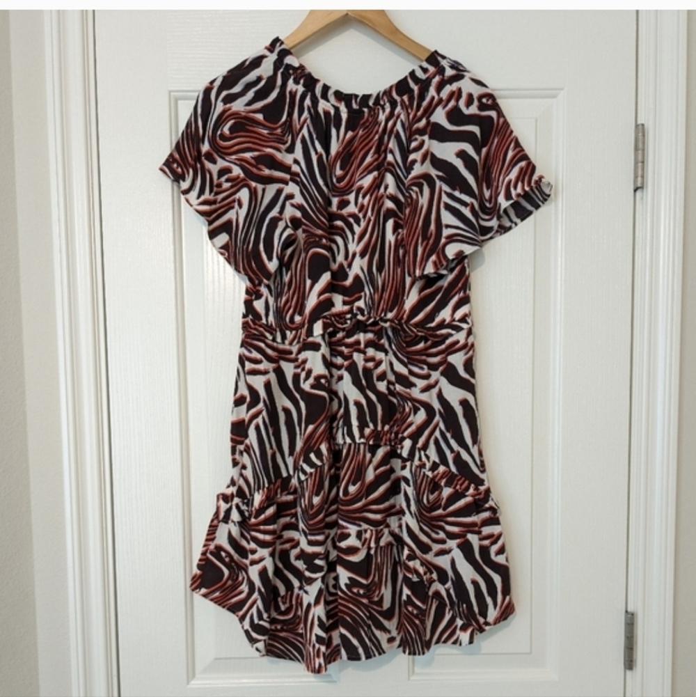 Anthropologie Robin Tiered Brown Orange & White Marble Animal Minidress Small - Picture 6 of 12